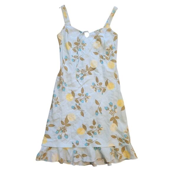 Ann Taylor LOFT Dress Womens 2 Vintage Y2K Linen Lemon Floral Print Tie - Picture 1 of 3